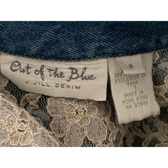 VTG JJill Out of the Blue Denim Jacket Button Down Front Waist Pockets Ruffle S - Picture 15 of 16